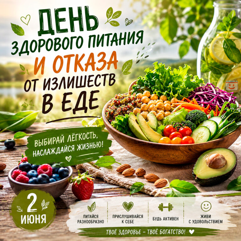 Открытка ко дню здорового питания и отказа от излишеств в еде 2 июня