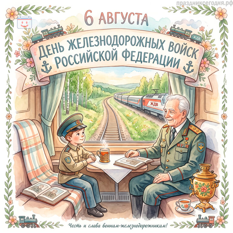 Открытка ко дню Железнодорожных войск Российской Федерации 6 августа