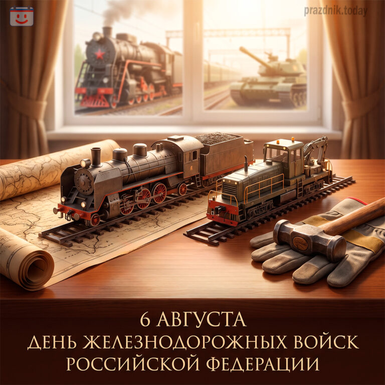 Открытка ко дню Железнодорожных войск Российской Федерации 6 августа