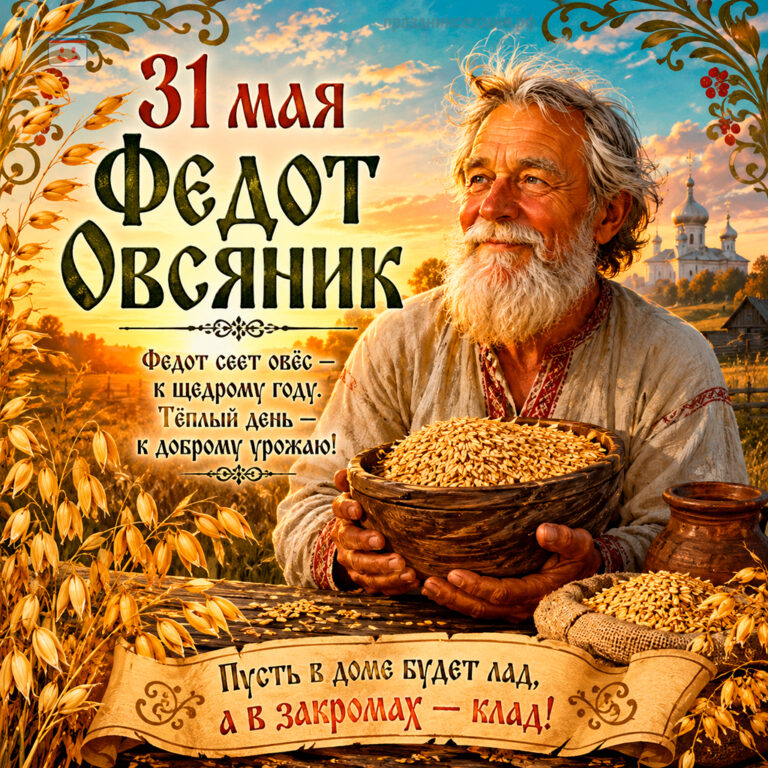 Открытка ко дню Федота Овсяника 31 мая