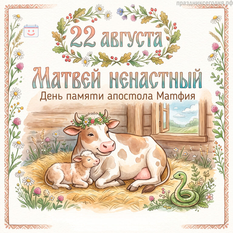 Открытка ко дню Матфея Змеесоса 22 августа