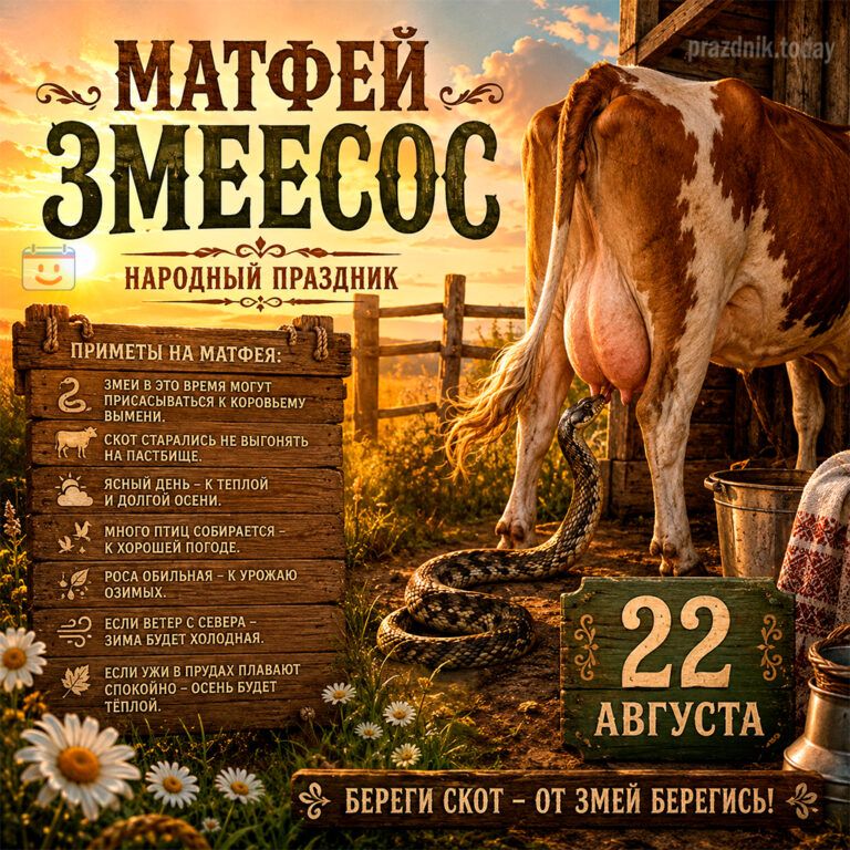 Открытка ко дню Матфея Змеесоса 22 августа