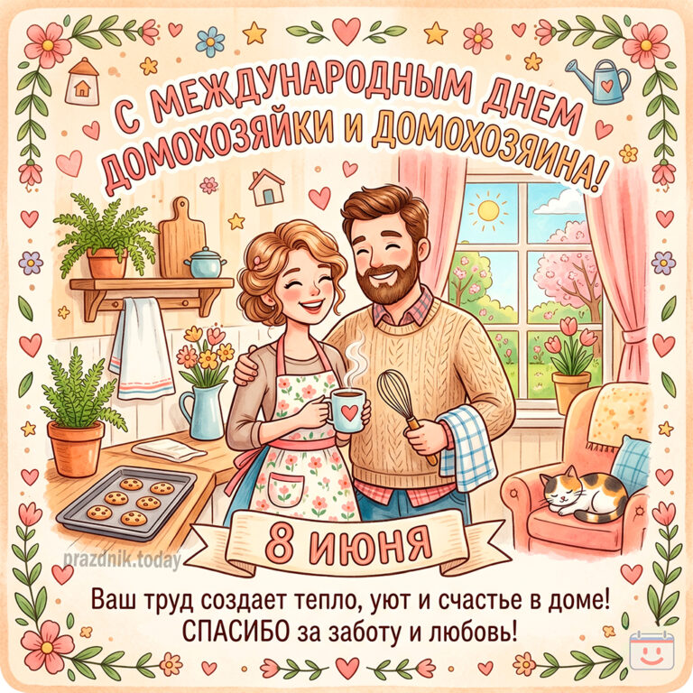 Открытка к Международному дню домохозяйки и домохозяина 8 июня