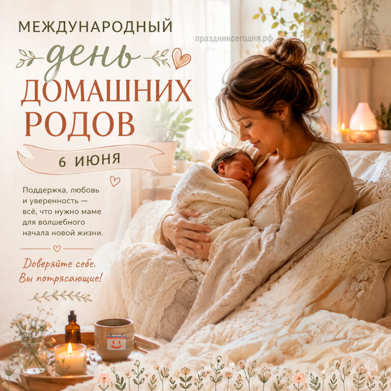 Открытка к Международному дню домашних родов 6 июня