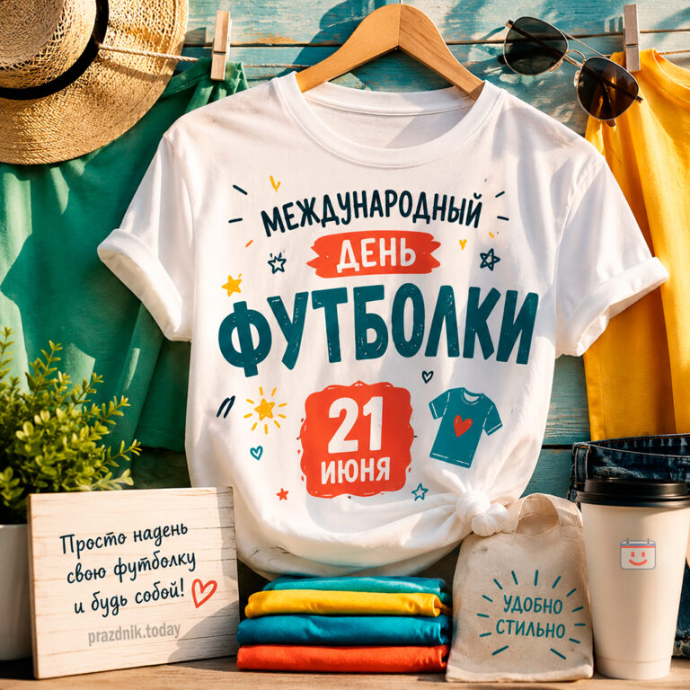 Открытка к Международному дню футболки 21 июня