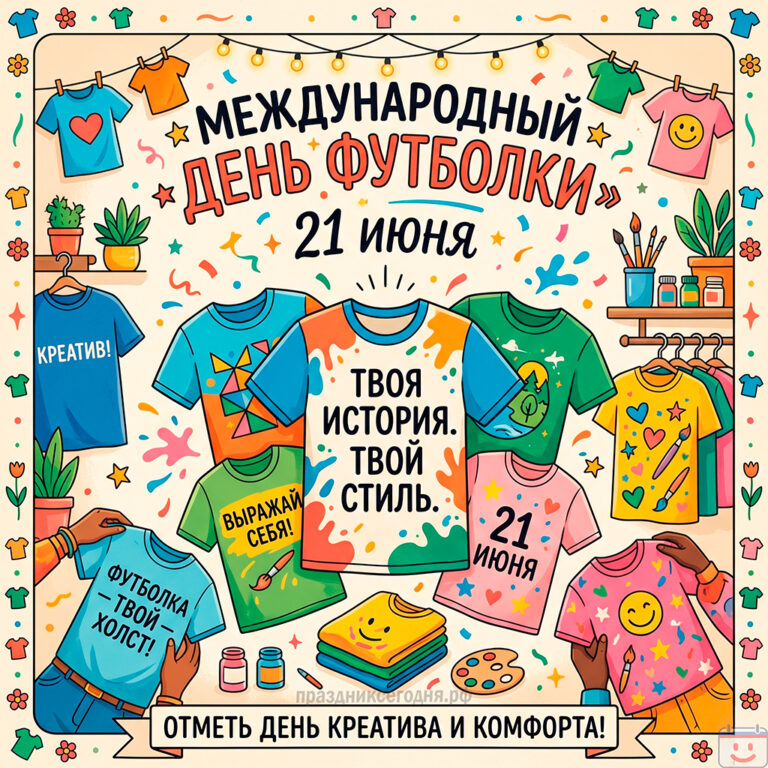 Открытка к Международному дню футболки 21 июня