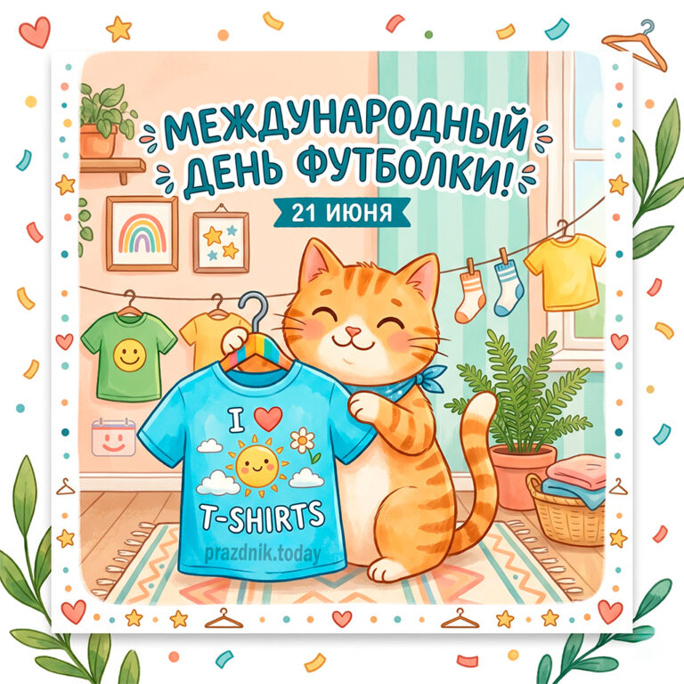 Открытка к Международному дню футболки 21 июня