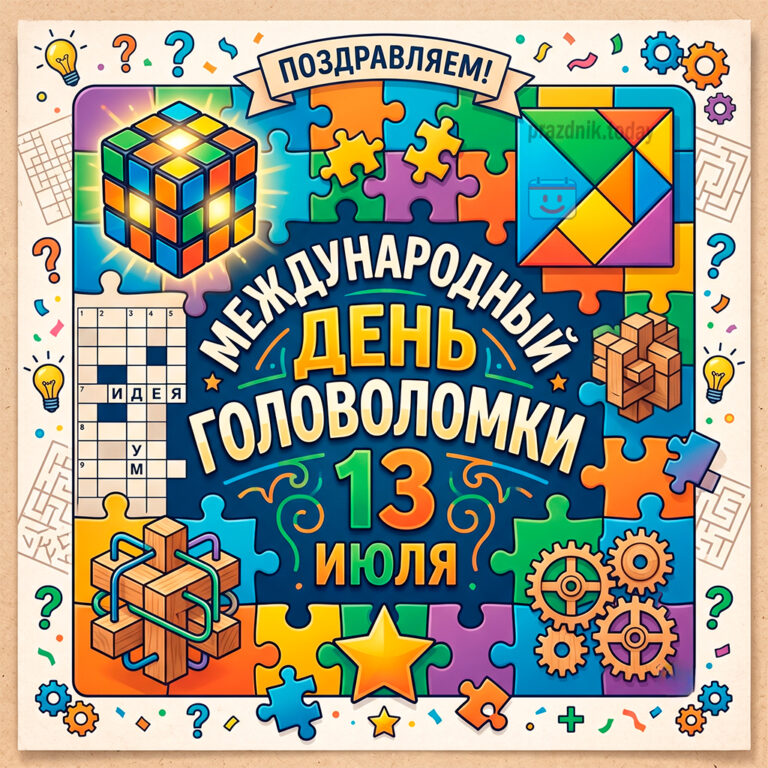 Открытка ко Международному дню головоломки 13 июля