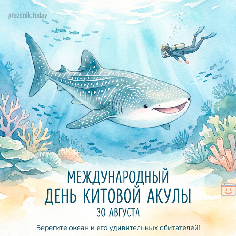 Открытка к Международному дню китовой акулы 30 августа