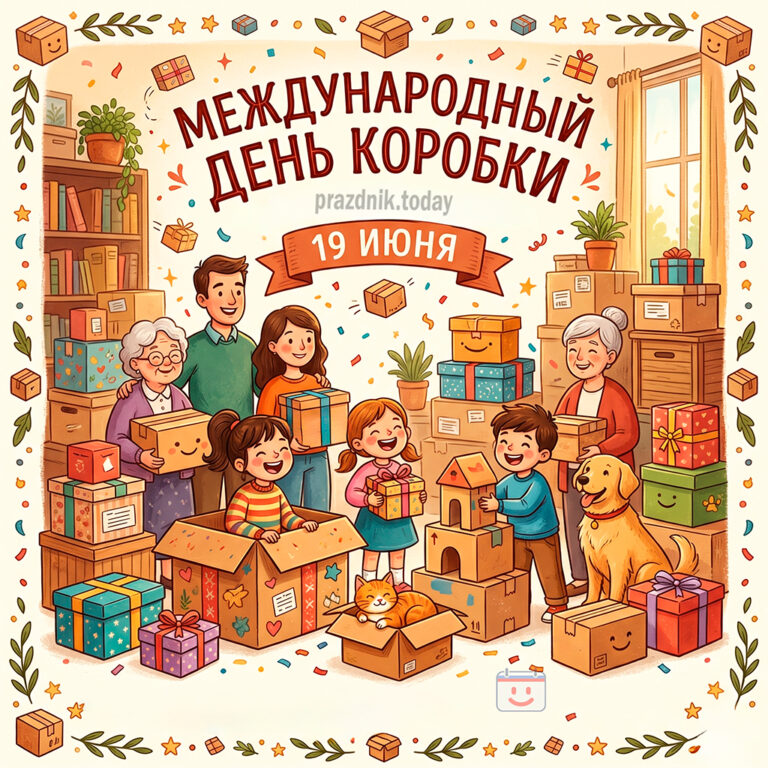 Открытка к Международному дню коробки 19 июня