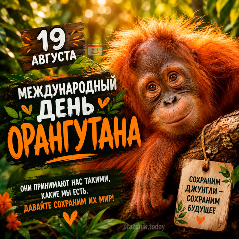 Открытка к Международному дню орангутана 19 августа