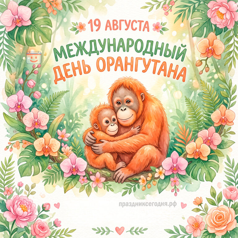 Открытка к Международному дню орангутана 19 августа
