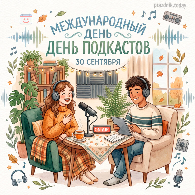 Открытка к Международному дню подкастов 30 сентября