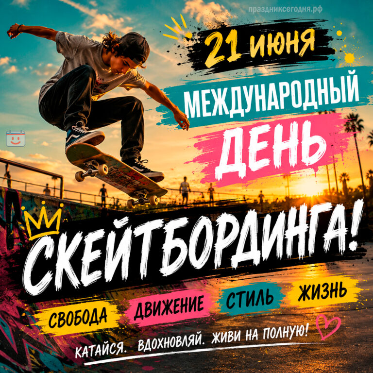 Открытка к Международному дню скейтбординга 21 июня