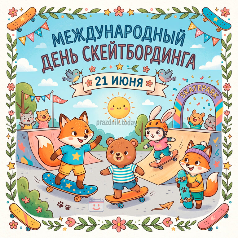Открытка к Международному дню скейтбординга 21 июня