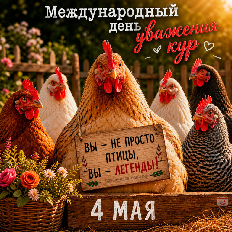 Открытка к Международному дню уважения кур 4 мая