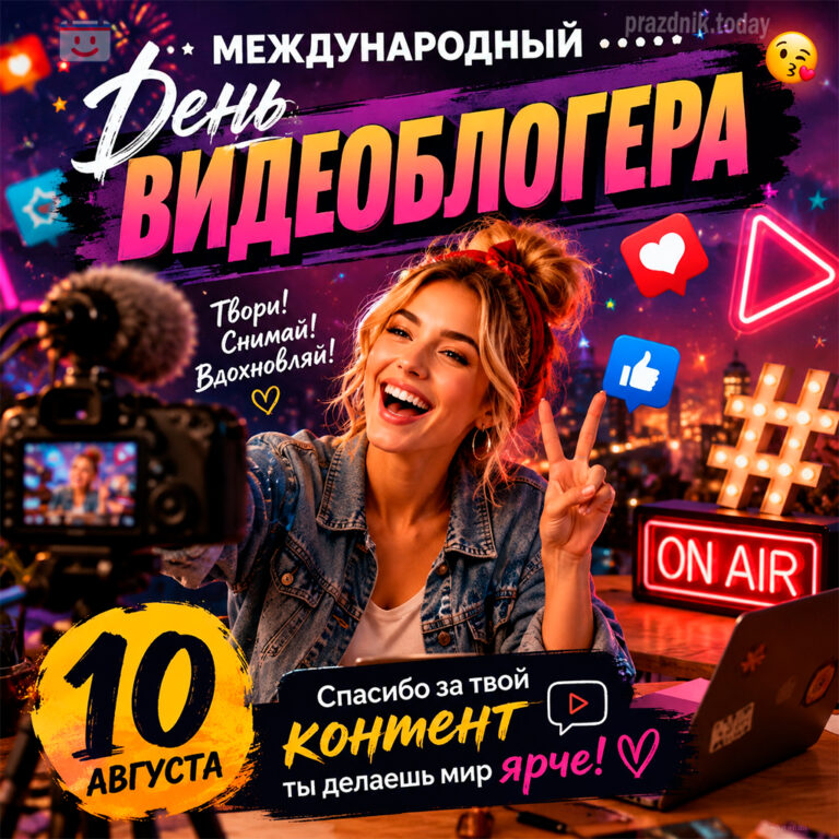 Открытка к Международному дню видеоблогера 10 августа