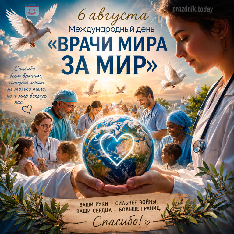 Открытка ко Международному дню «Врачи мира за мир» 6 августа