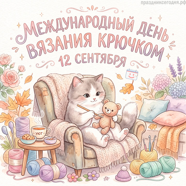 Открытка к Международному дню вязания крючком 12 сентября