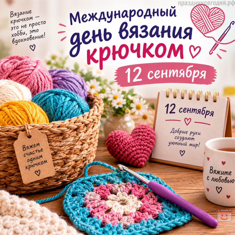 Открытка к Международному дню вязания крючком 12 сентября