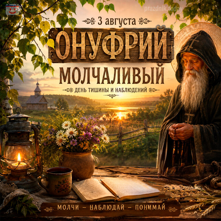 Открытка ко дню Онуфрия Молчаливого 3 августа