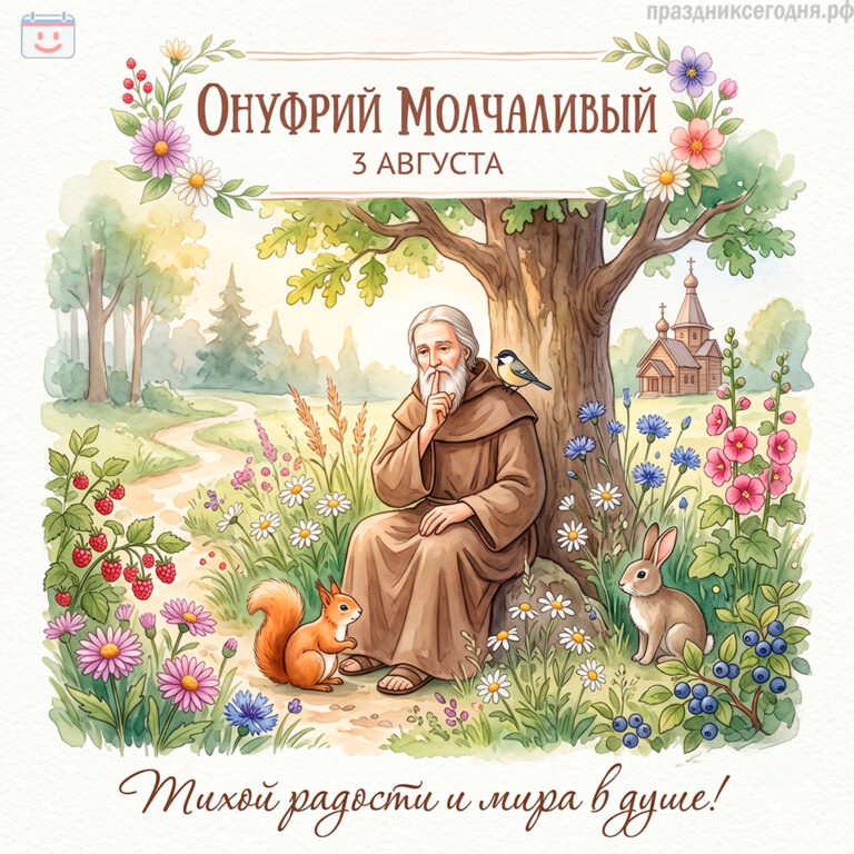 Открытка ко дню Онуфрия Молчаливого 3 августа