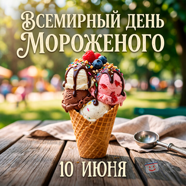 Открытка ко Всемирному дню мороженого 10 июня