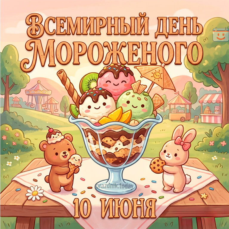 Открытка ко Всемирному дню мороженого 10 июня