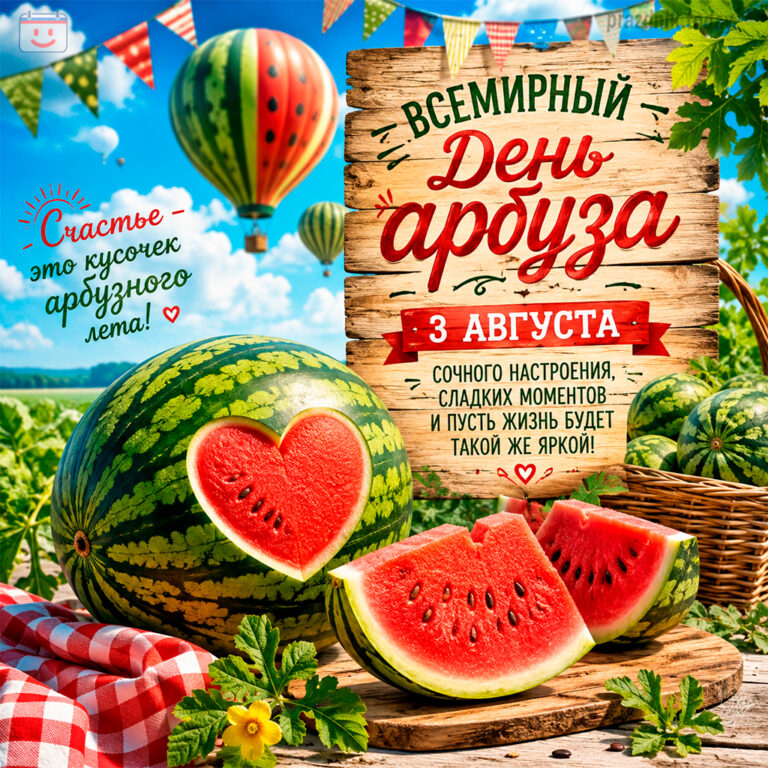 Открытка ко Всемирному дню арбуза 3 августа