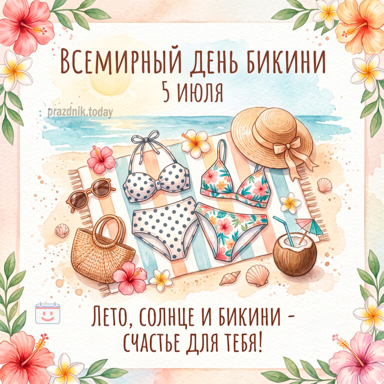 Открытка ко Всемирному дню бикини 5 июля