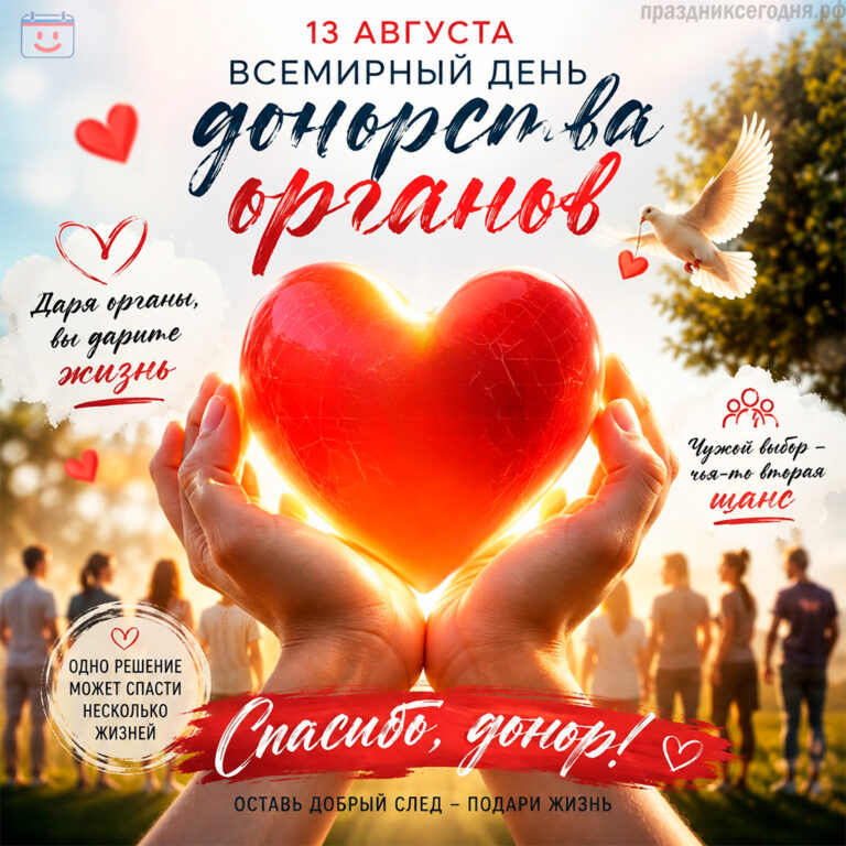Открытка ко Всемирному дню донорства органов 13 августа