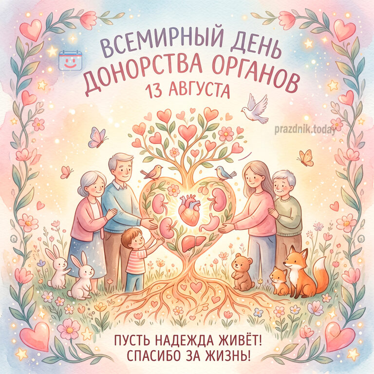 Открытка ко Всемирному дню донорства органов 13 августа