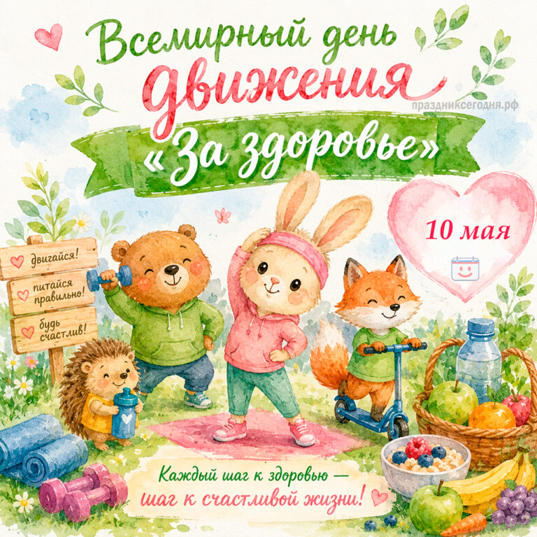 Открытка ко Всемирному дню движения «За здоровье» 10 мая