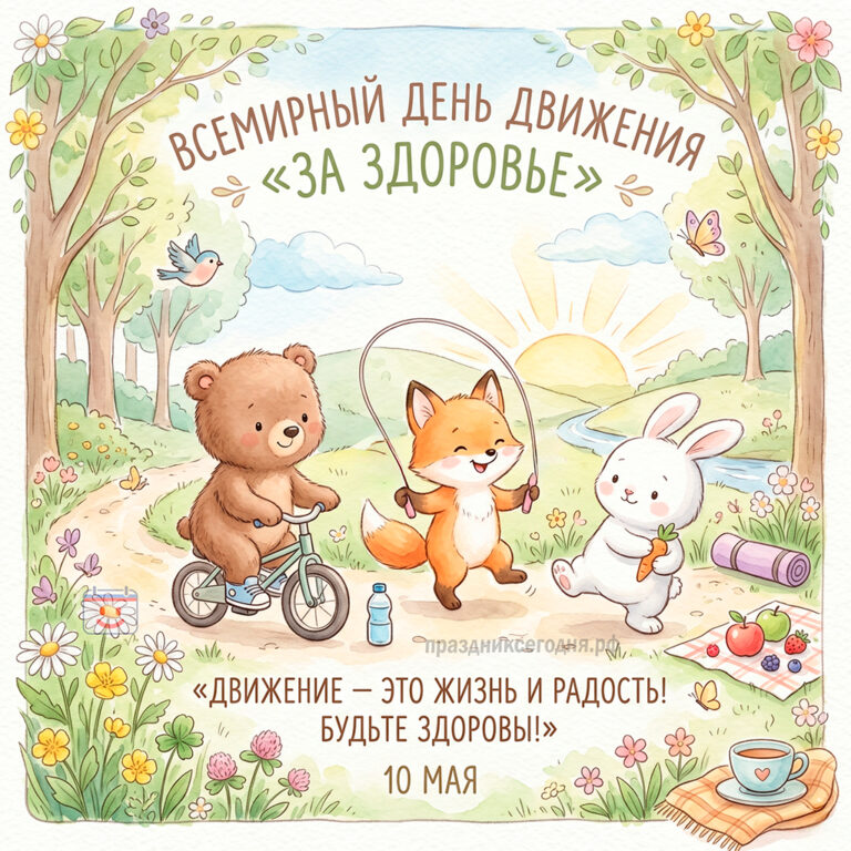 Открытка ко Всемирному дню движения «За здоровье» 10 мая