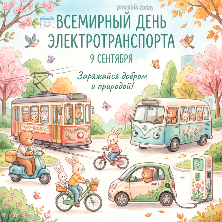 Открытка ко Всемирному дню электротранспорта 9 сентября