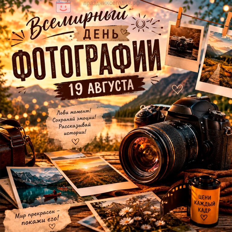 Открытка ко Всемирному дню фотографии 19 августа