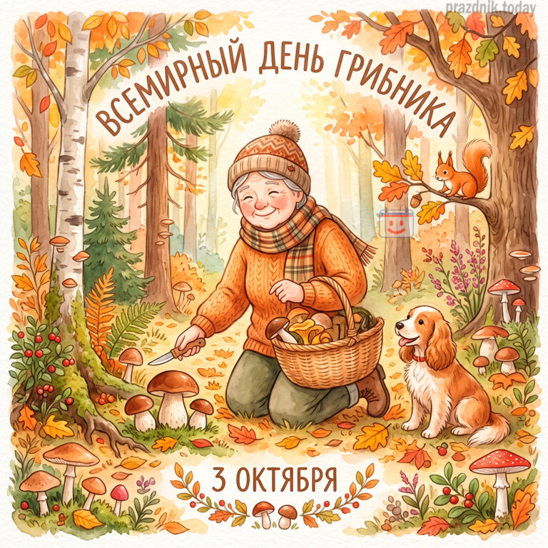 Открытка ко Всемирному дню грибника 3 октября