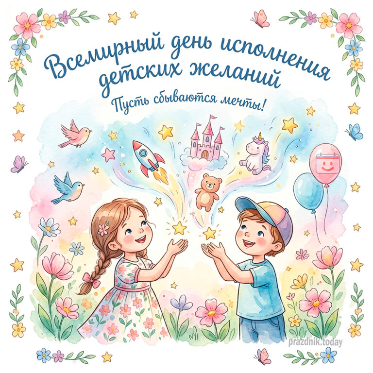 Открытка со Всемирным днём исполнения детских желаний 29 апреля