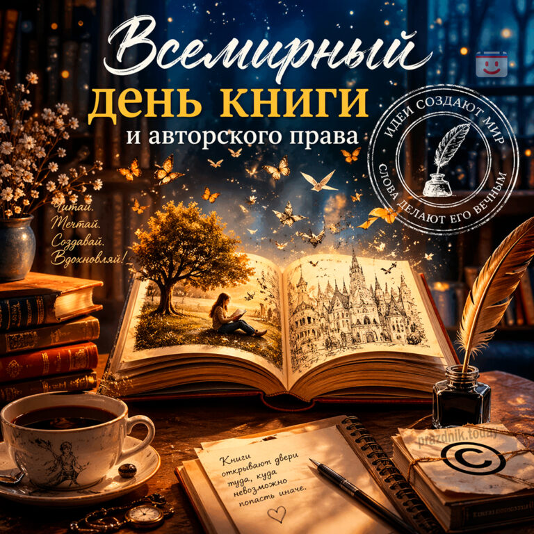 открытка к празднику Всемирный день книги и авторского права 23 апреля