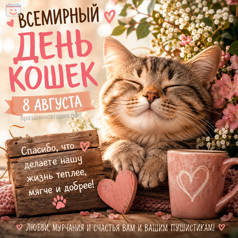 Открытка ко Всемирному дню кошек 8 августа
