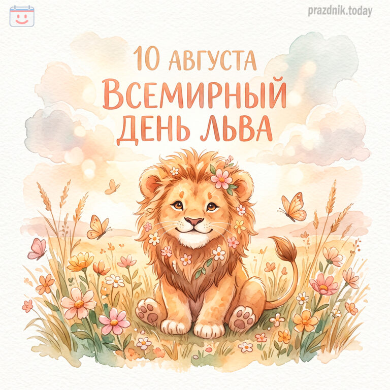 Открытка ко Всемирному дню льва 10 августа