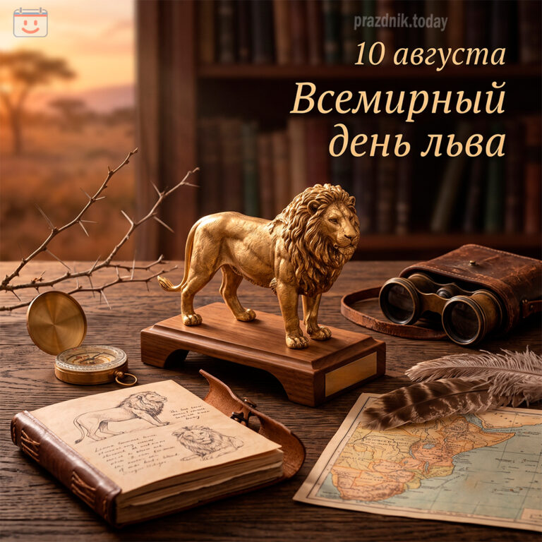 Открытка ко Всемирному дню льва 10 августа