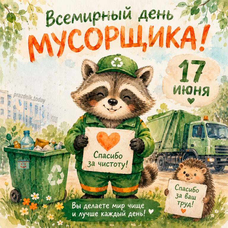 Открытка ко Всемирному дню мусорщика 17 июня