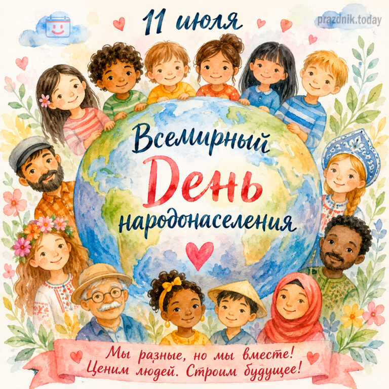 Открытка ко Всемирному дню народонаселения 11 июля