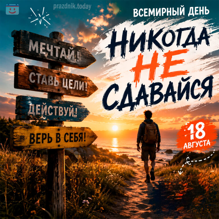Открытка ко Всемирному дню «Никогда не сдавайся» 18 августа