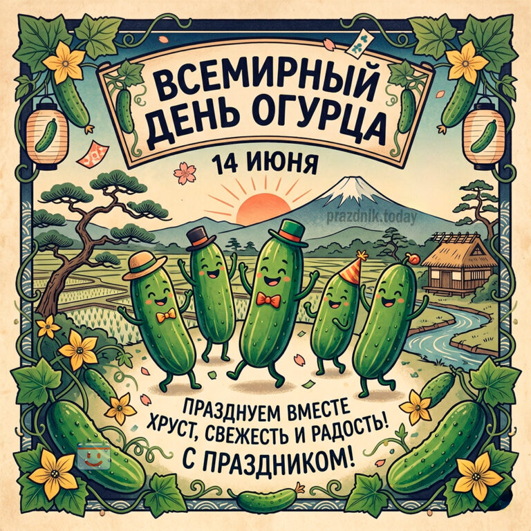 Открытка ко Всемирному дню огурца 14 июня
