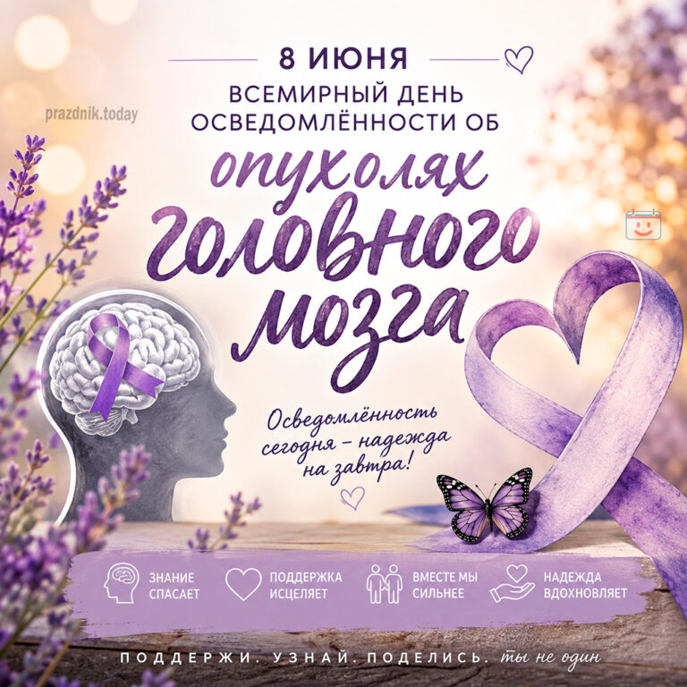 Открытка ко Всемирному дню осведомлённости об опухолях головного мозга 8 июня