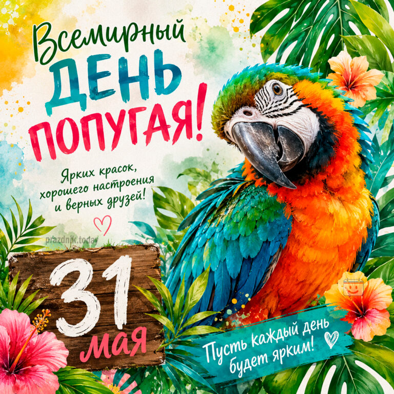 Открытка ко Всемирному дню попугая 31 мая