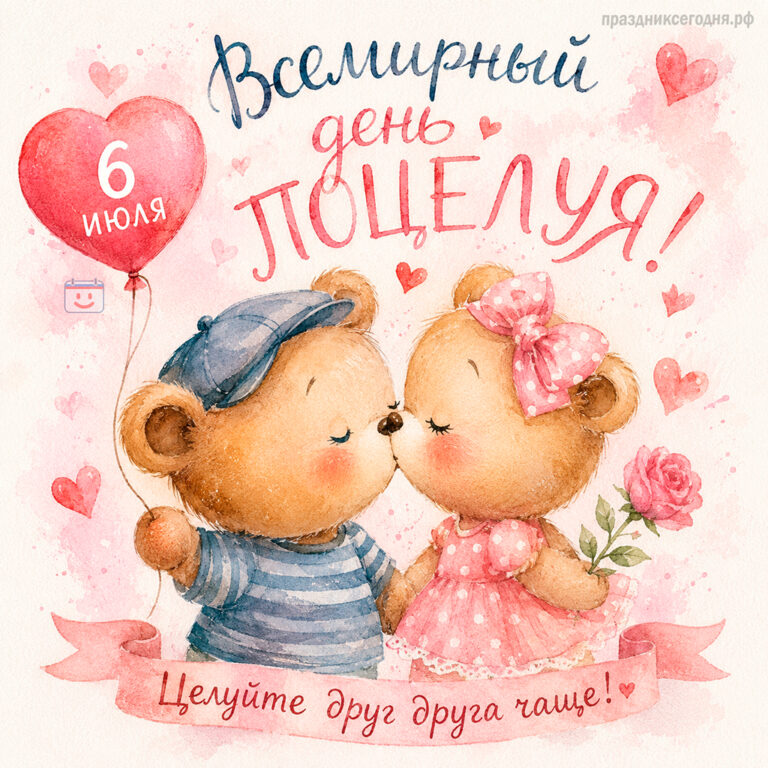 Открытка ко Всемирному дню поцелуя 6 июля
