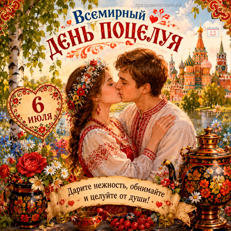 Открытка ко Всемирному дню поцелуя 6 июля